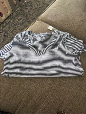 LOFT Navy & White Striped V-Neck Tee